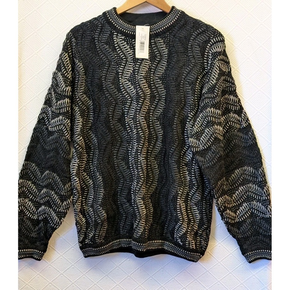 NWT Barracuda By Tundra Mens L Black/, Multi Textured Pullover Knit Sweater $179